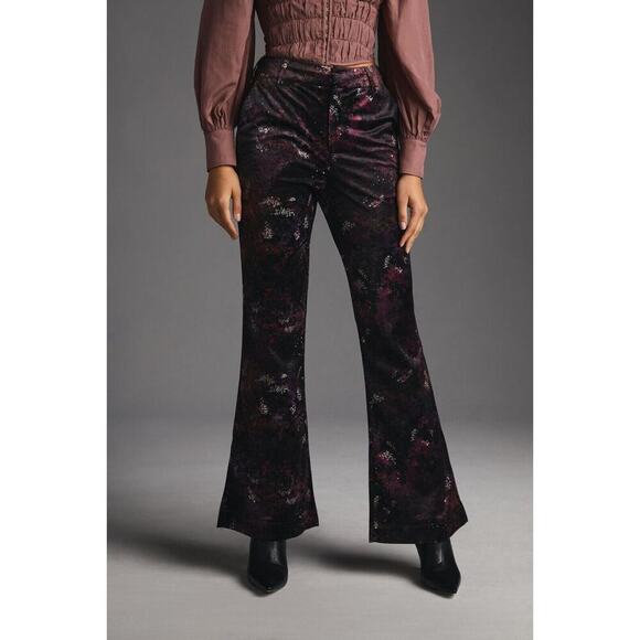 NWT Anthropologie Scotch & Soda Velvet Flare Floral Trousers Pant Size 24 - Picture 1 of 14